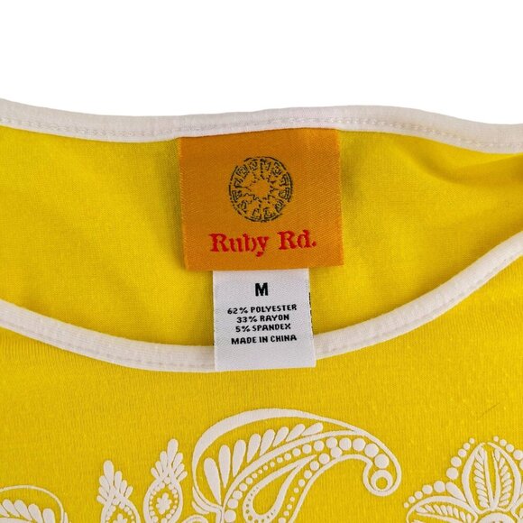 Ruby Rd. Yellow Floral 3/4 Sleeve Womens Top M Polyester/Rayon/Spandex - Picture 2 of 5